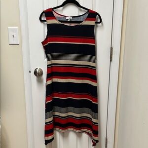 Vintage Olivia Matthews Asymmetrical Dress - Red, Black, and Tan